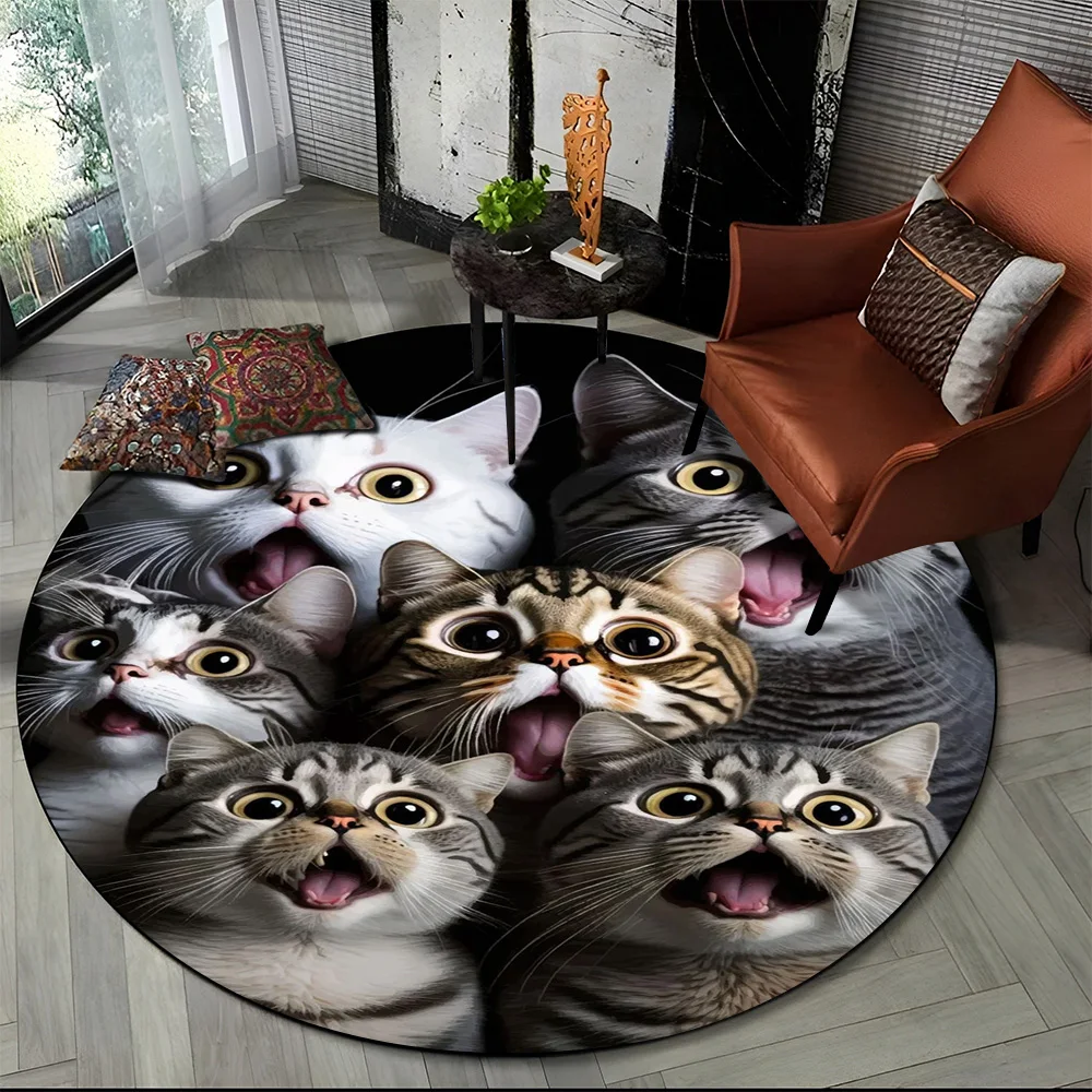 Cute Calico Cat,Persian Cat,Ragdoll Cartoon Round Carpet Rug for Living Room Bedroom Kids Decor,Pet Area Rug Non-slip Floor Mat