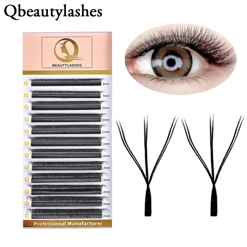 Qbeautyelashes YY 6D W شكل رمش ملحقات YY الطبيعية الفردية لاش ملحقات طول 8-15 مللي متر 6D الرموش الصناعية للماكياج