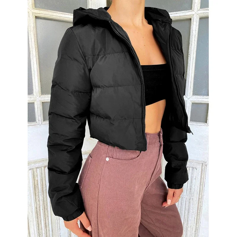 Women Outerwear Warm Long Sleeve Zipper Cropped Jacket Coat Solid Short Jacket Autumn Winter Female Puffer Parkas Jacket Mujer