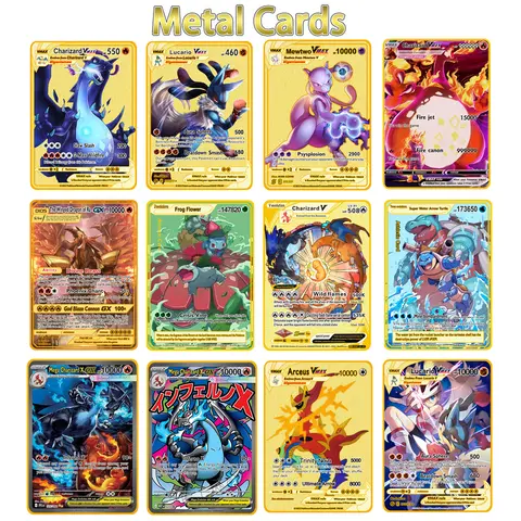 2026 NEW Pokemon Metal Card 10000 Points Arceus Charizard Super Card Golden English Mewtwo Vmax GX EX Anime Collection Card Gift