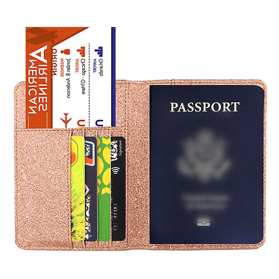 1 Piece RFID Blocking Glitter Passport Cover Case Card Holder With Magnetic Buckle Travel Accessories Wallet For Women Or Grils