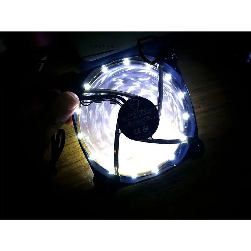 pa  Mute Guncaizhu 12025 12cm Computer Chassis SMD LED White Light 12V Cooling Fan 120*120*25MM