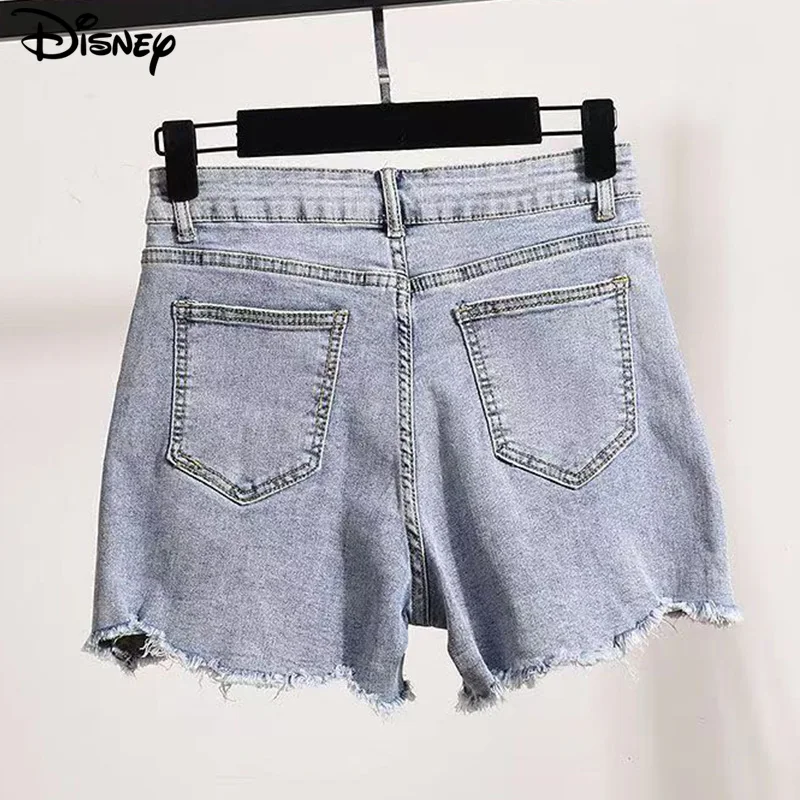 Disney New Arrival Top Fashion Cotton Women Embroidery Beading Mickey Mouse Female Summer Big Irregular Flash High Waist Short