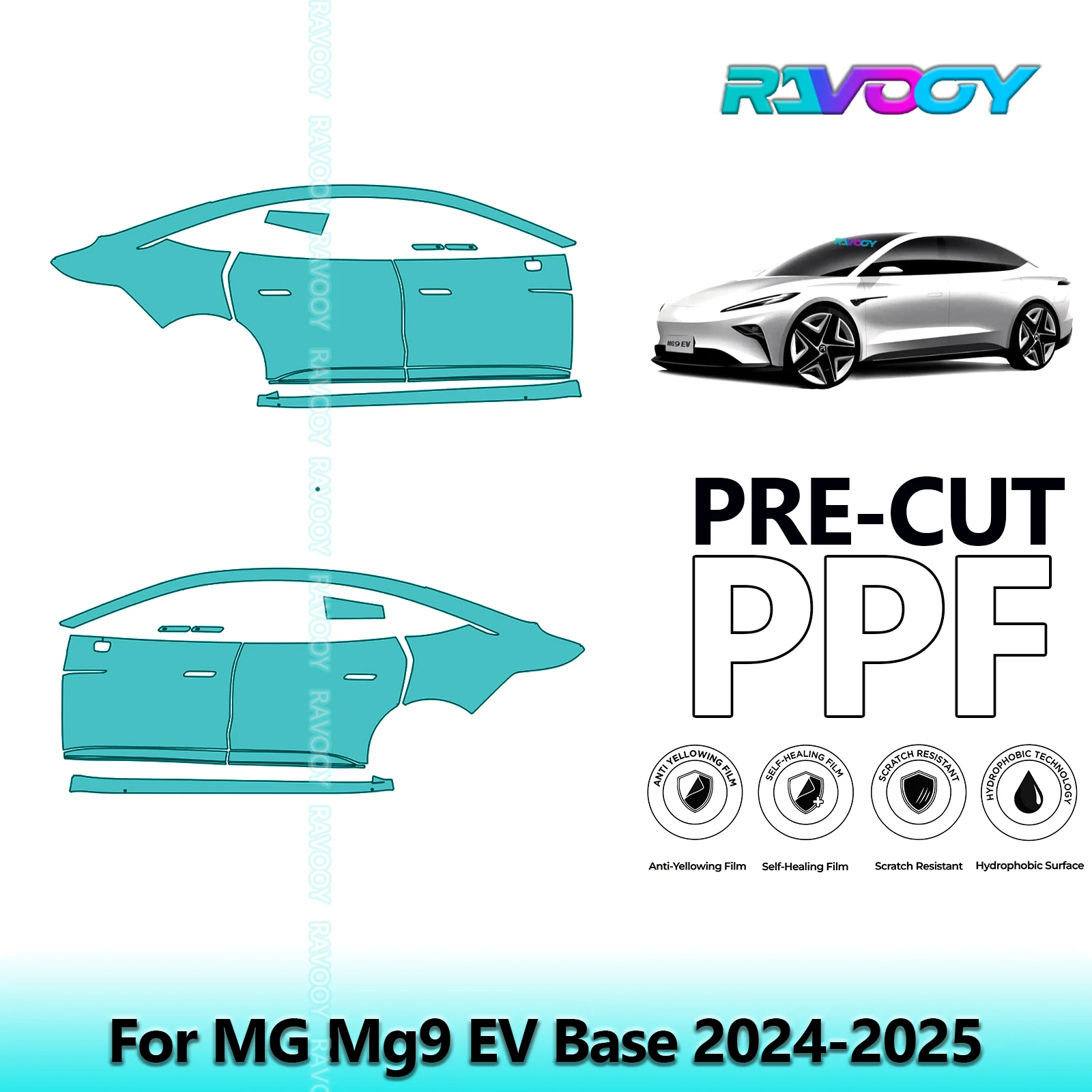 

For MG Mg9 EV Base 2024-2025 8.5mil Clear Matte Pre-Cut PPF Door & A/B Pillar Kit TPU Paint Protection Film Set