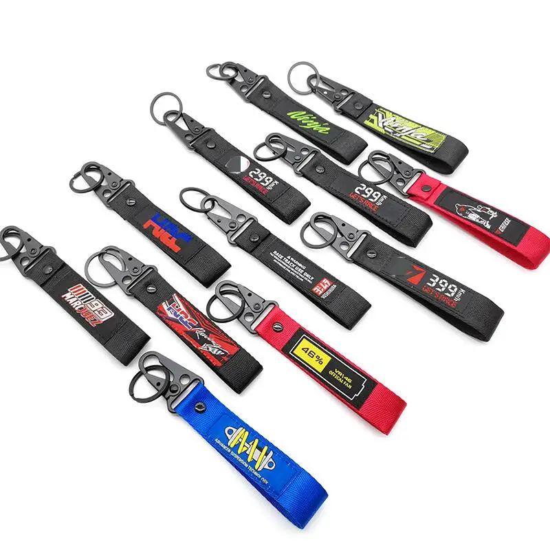 Motorcycle Keychain Nylon Keyring JDM Racing Sewing Key Pendant Motorcycle Souvenir Motorcycle Key Strap Spring Clip Accessories