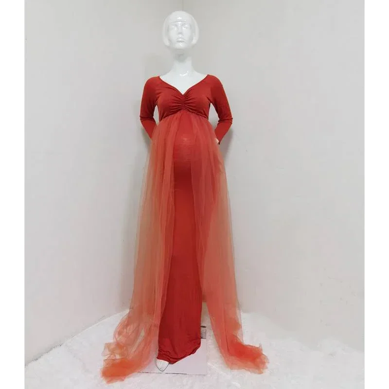 Vestidos de maternidade rosa para gestantes, vestido longo para fotografia, adereços de ombro, vestido maxi, chuveiros de bebê