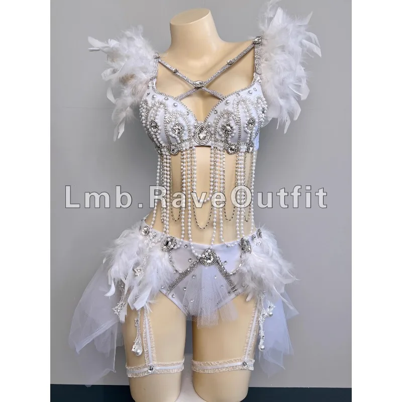 

Customized Pearl Feather EDC Electric Syllable Clothing Bounce Di Photography Nightclub DS Performance Dress Ballet Tutu Skirt