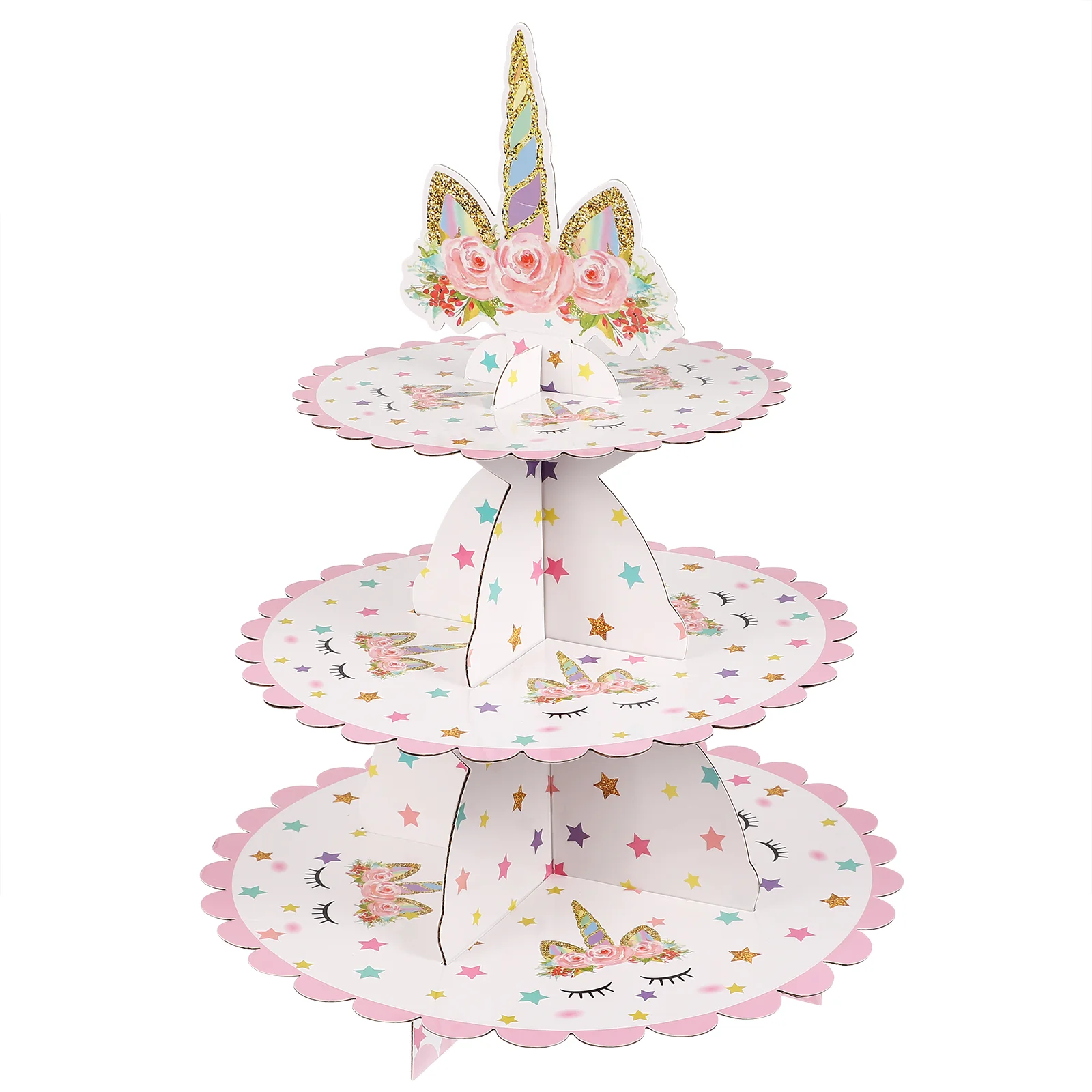 Three Tier Cake Stand Cupcake Display Fruit Storage Shelves Cartoon Decorative Tray Rack for Party Three-layer Paper