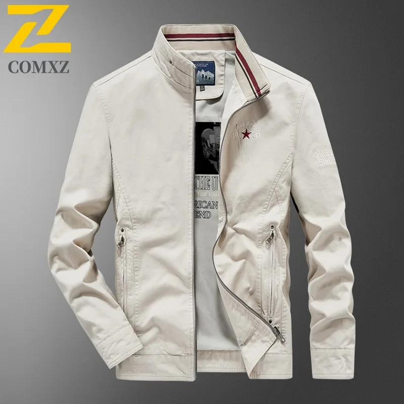 

COMXZ Мужская куртка с воротником-стойкой, мужская осенняя куртка, элитный модный красивый деловой повседневный стиль рубашки, однотонное пальто