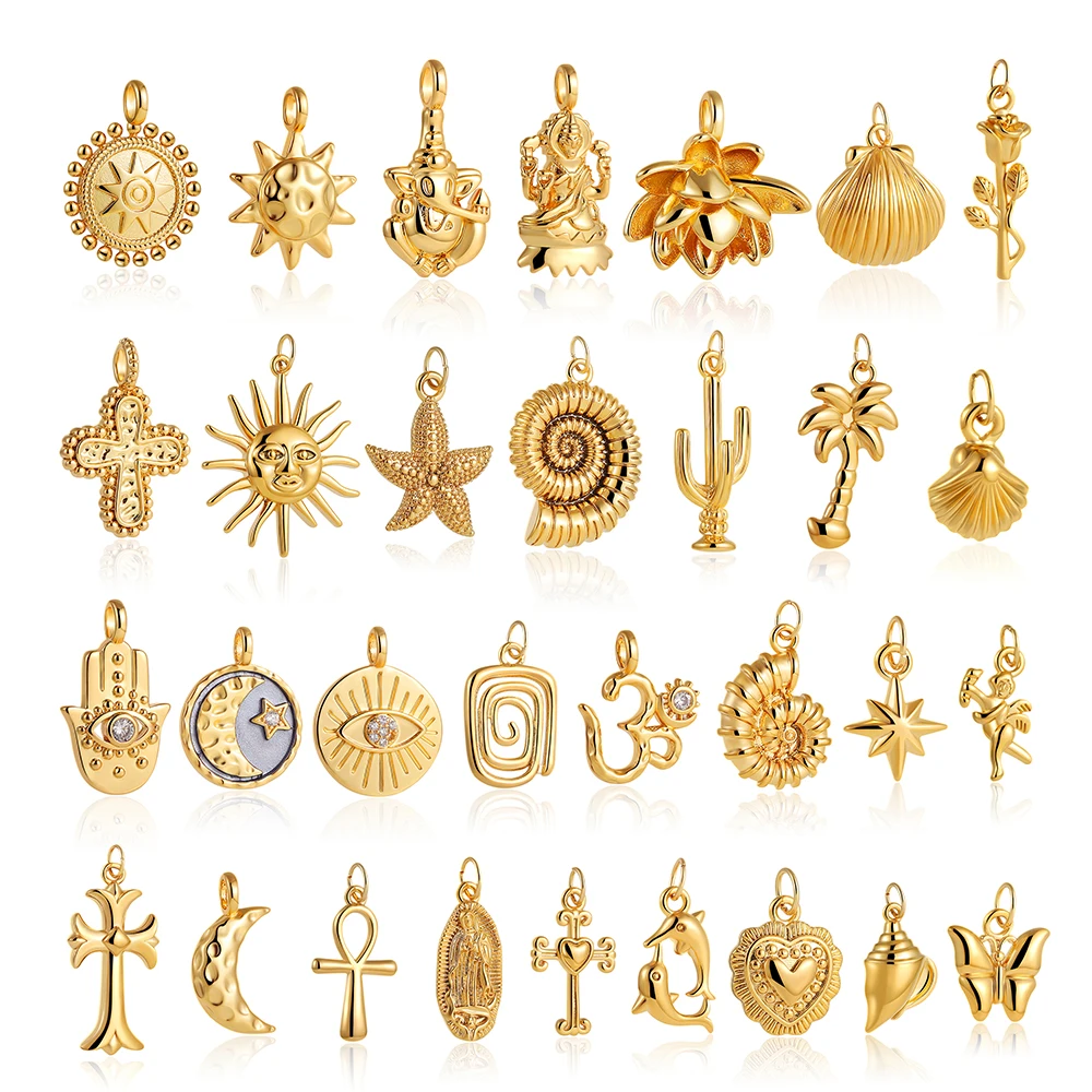 Dainty Sun Moon Star Cross Evil Eyes Multi-Symbol Pendant Necklace 18k Gold Plated Charms Birthstone Dainty DIY Jewelry Gifts