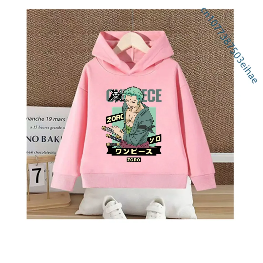 Children One Piece Luffy Anime Hooded Sweatshirt Y2K Street Fashion Pullover Cartoon Print for Boys and Girls Aged 3-14