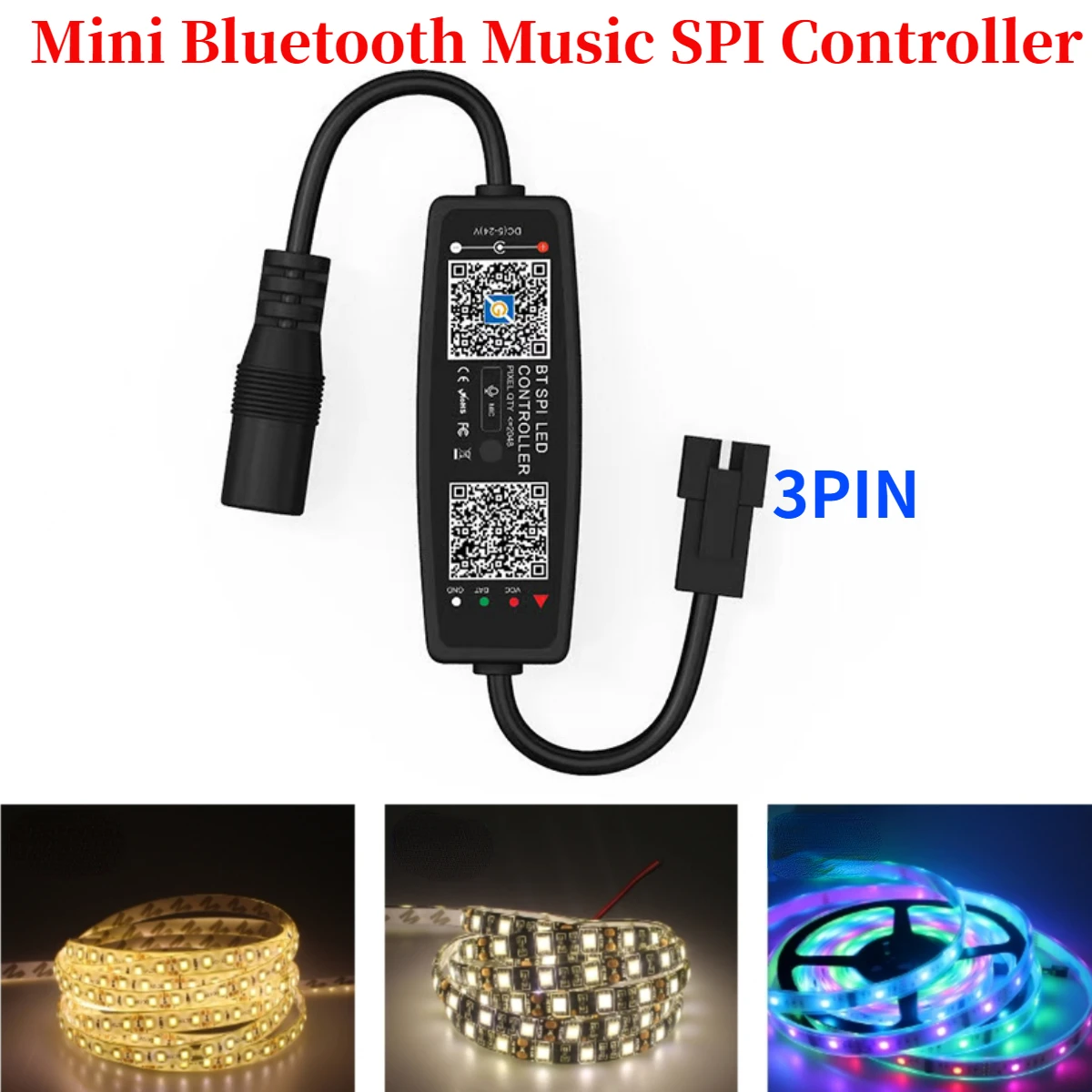 MAX2048 Pixel Mini Bluetooth Music SPI Controller 6A for Single Color RGB Full Color WS2811 /1903 IC LED Strip Light DC12- 24V