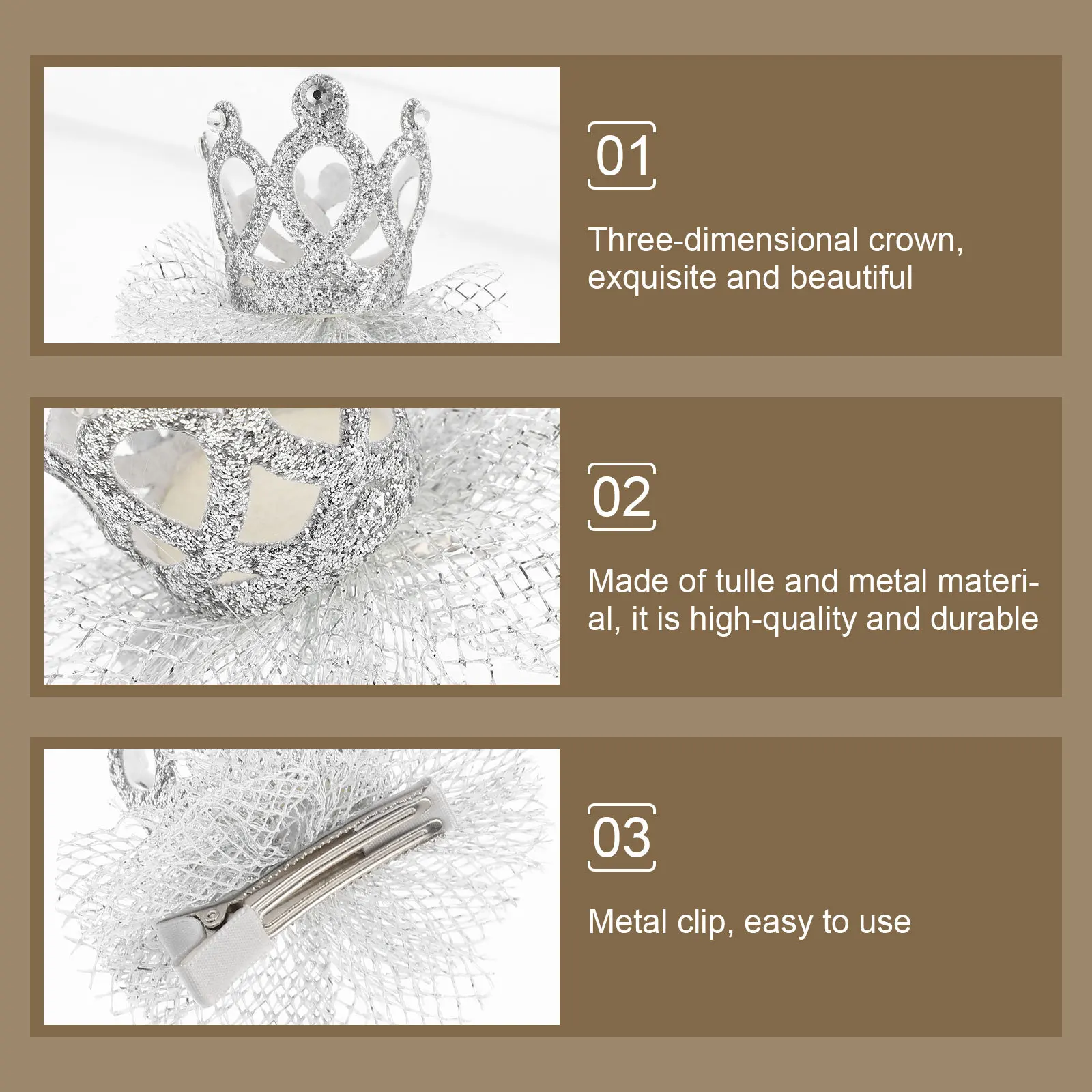 

1Pcs Crown Hair Clip Lace Tulle Headdress Baby Girl Birthday Party Headwear Lightweight Kid Costume Hairpin Hair Accessory