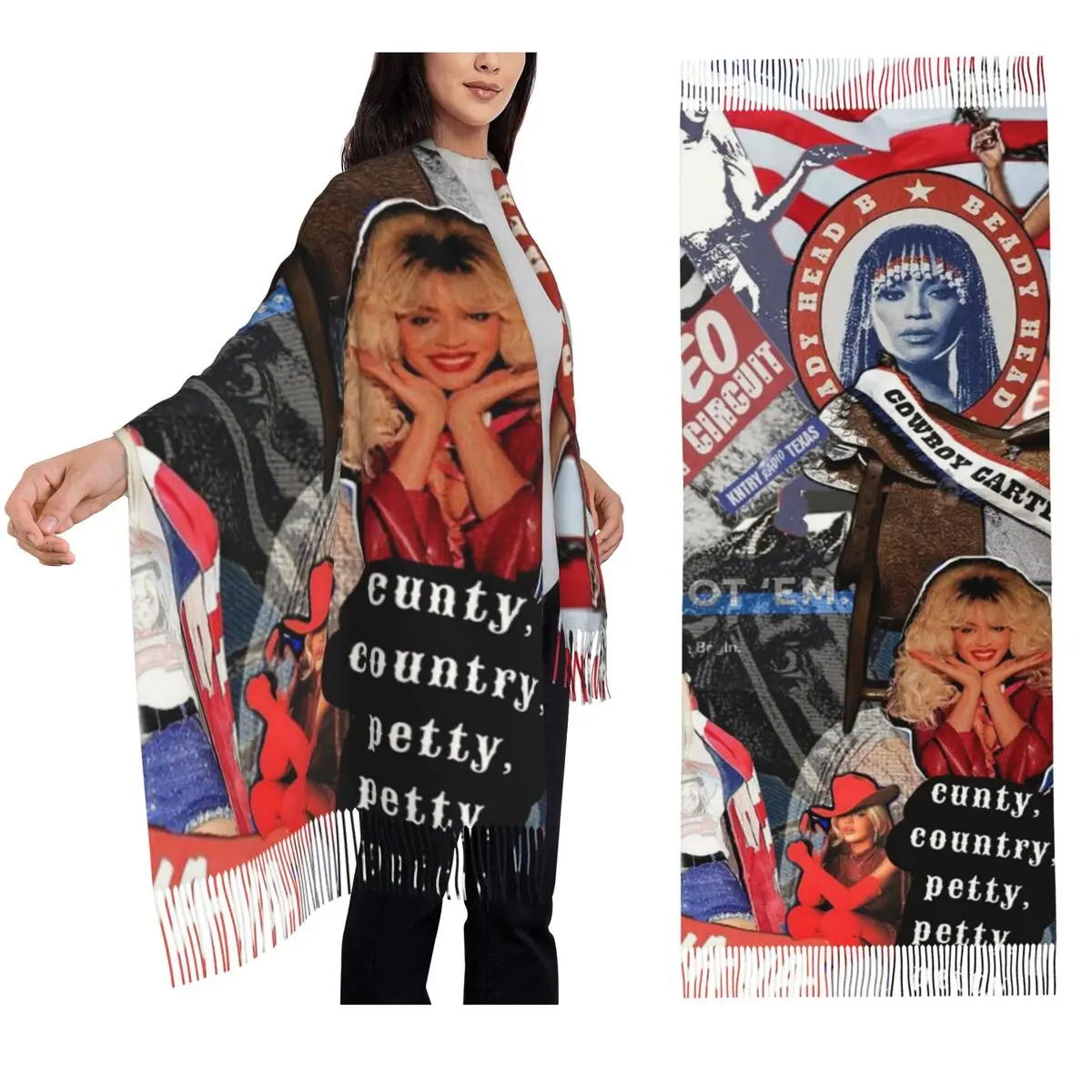 

Beyonce Cowboy Carter Tour Scarf Tassel Scarves for Women Soft Warm Shawls and Wraps Long Fall Winter Shawl Wrap