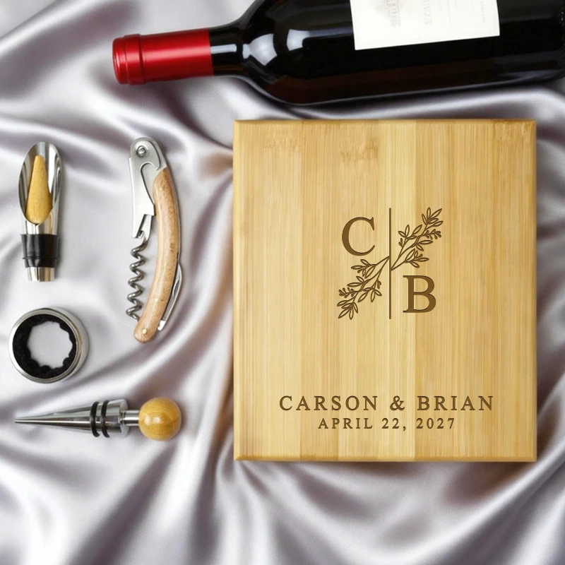 

Wine Accessories Gift Set with Personalized Bamboo Gift Box, Personalized Gift for Birthday, Wedding Anniversary, Christmas