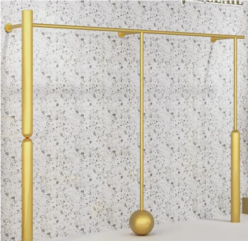 Women's clothing store shelf display rack, wall-mounted gold clothing display rack