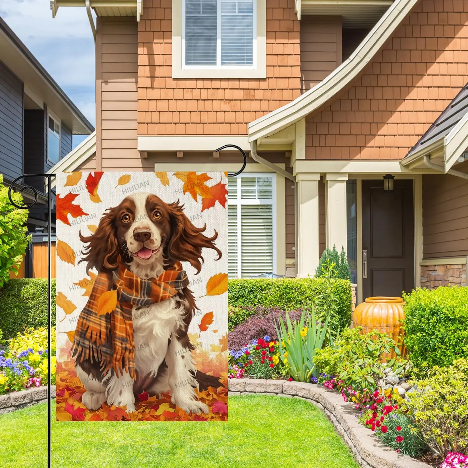 English-Springer-Spaniel Fall Dog Garden Flag for Outside Welcome Garden Flags Thanksgiving 12x18 Double Sided Front Yard Sm uui