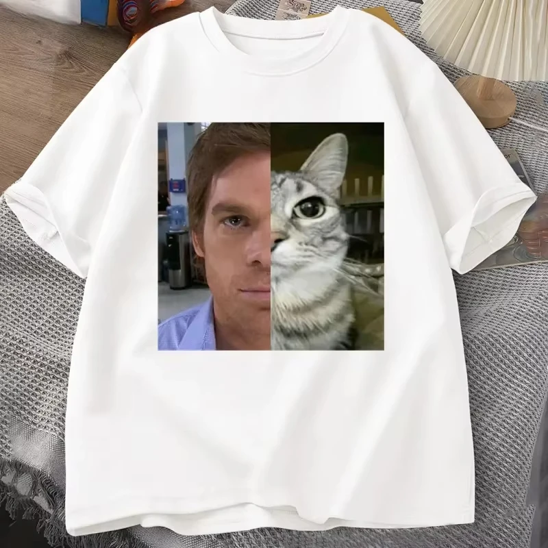 

Футболки Dexter Morgan Cat, забавная футболка с короткими рукавами и круглым вырезом, уличная одежда унисекс, женская одежда, футболка с принтом в стиле Харадзюку, летние топы