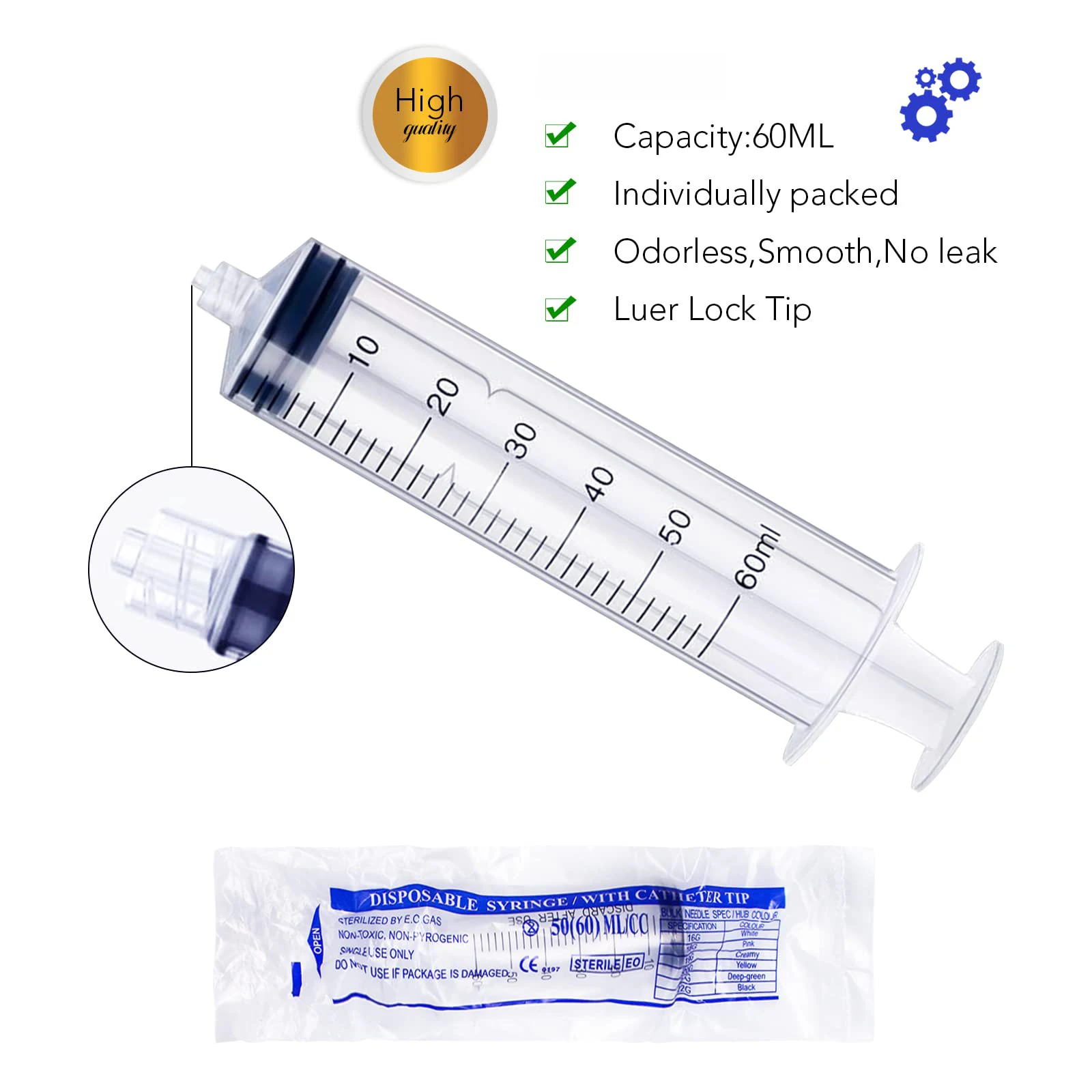 25Pcs 60ml 루어 잠금 주사기 바늘 없음 주입 도구 멸균 개별 포장은 동물 먹이, 접착제 분배에 적용됩니다.