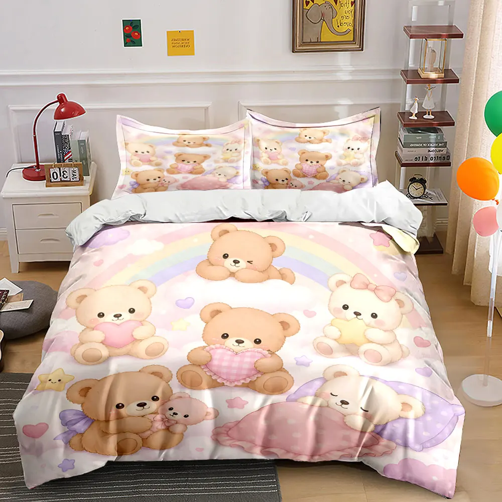 

Cute Bears on Cozy Clouds Duvet Cover Set with 3D Printing Design Soft Polyester Bedding Set All-Season Comfort for gifts