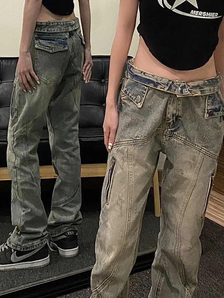 Retro Washed Old Denim Trousers Women's Design Sense Niche Straight Loose and Thin Pants baggy pants women high waisted jeans