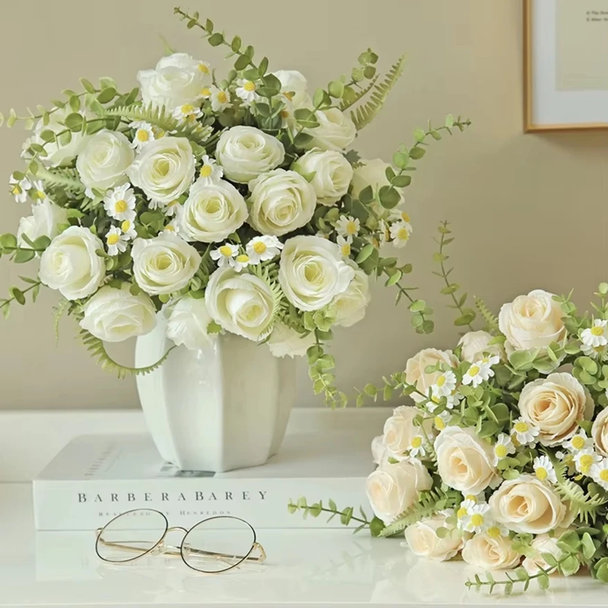 

Silk Rose Artificial Flowers Diy Wedding Home Christmas Decoration Wreath Bridal Bouquet Sala Hot Sale Pretty Table Arrangements