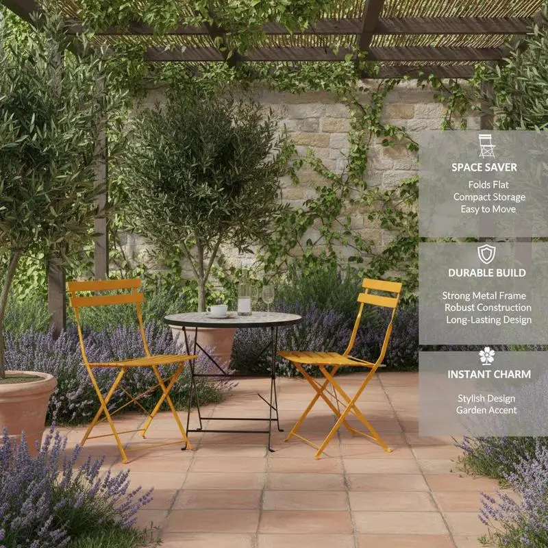 Chaise pliante de jardin 42 x 46 x 82 cm, fabriquée en acier avec revêtement en poudre, design minimaliste nordique, facile à transporter et à ranger, compacte, idéale pour les terrasses, les balcons, les jardins, chaise pliante, table et chaise de camping