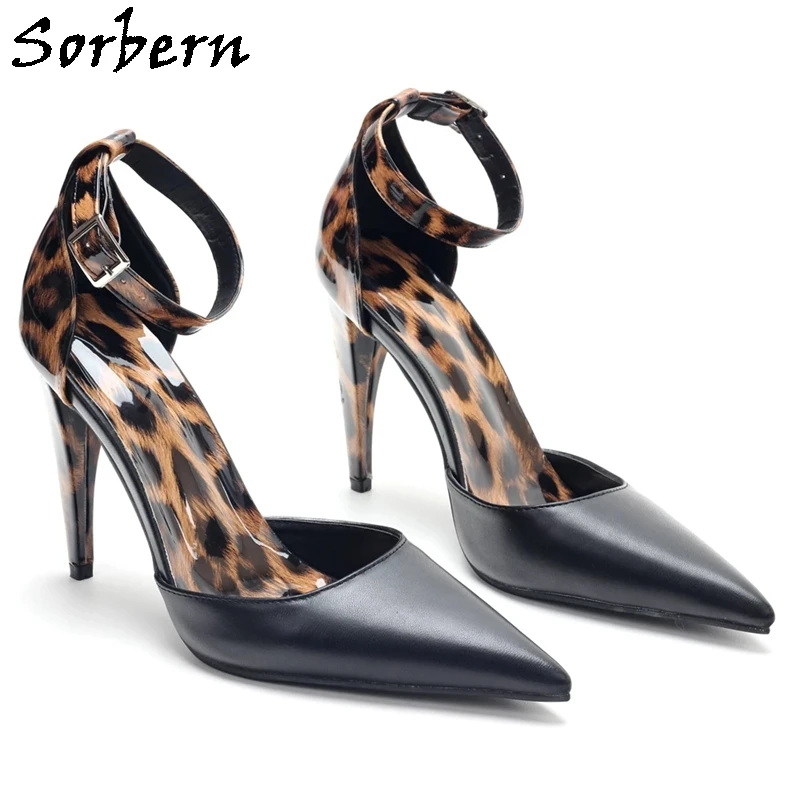 

Sorbern Leopard Ankle Pump Shoes Women High Heel Pointed Toe Mature Special Heel Unisex Big Size 36-46 Crossdresser Shoe