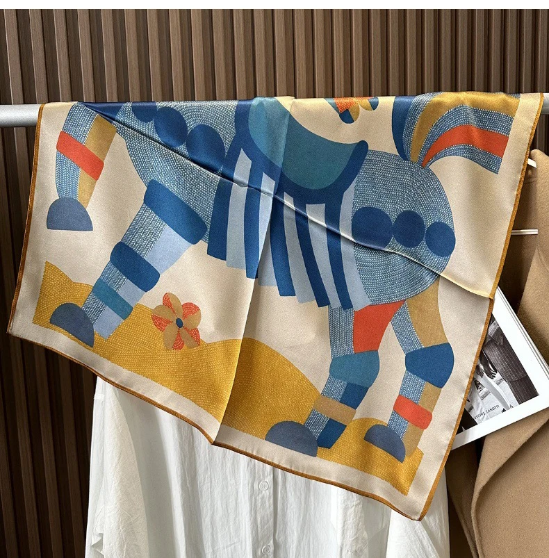 

Horse Print Small Soft Scarf Women Silk Bandanas Luxury Designer Spring Scarves Head Bag Clothing Accessories 65CM