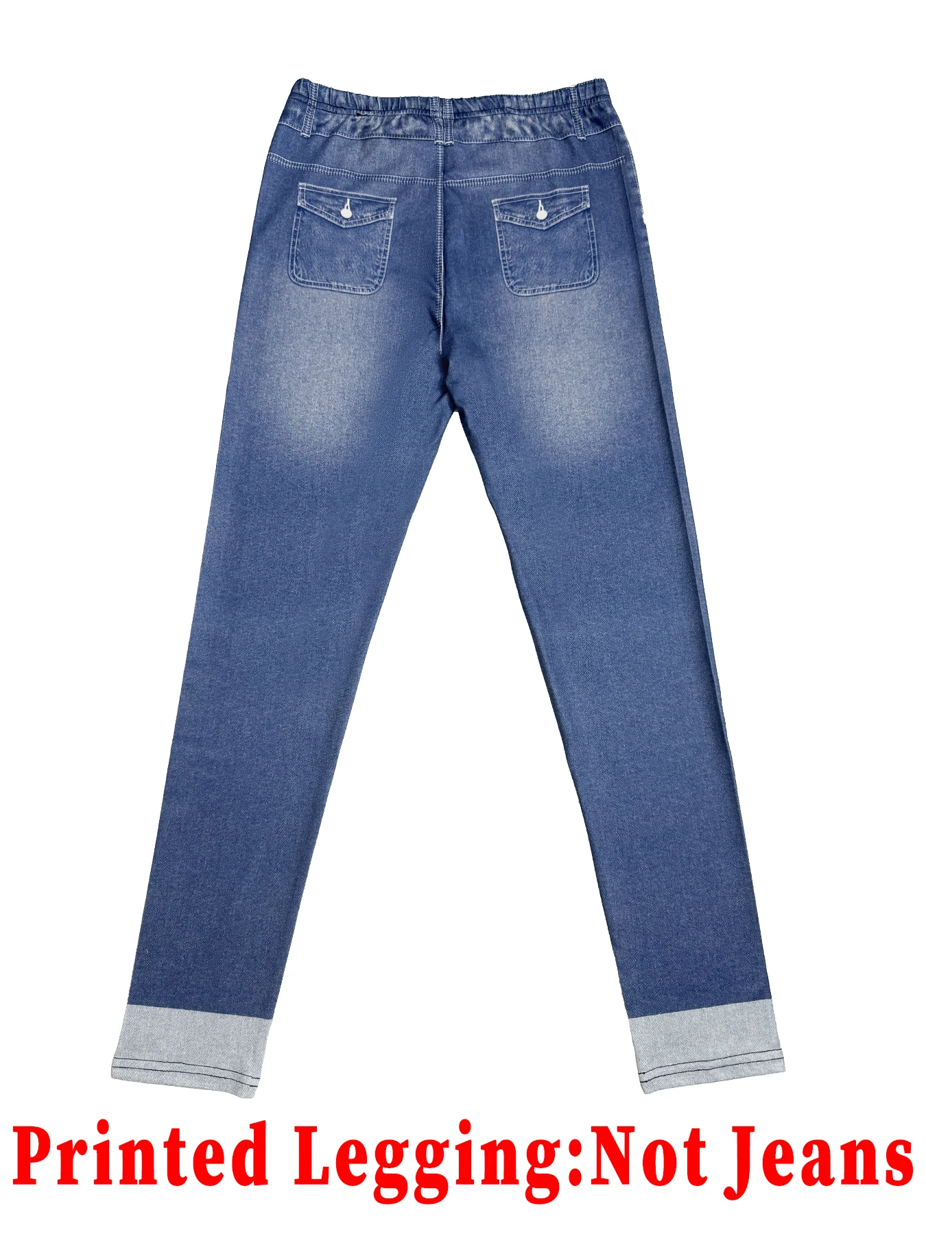 Damen High-Waist Faux-Denim Lange Leggings mit Doppelknopftasche, Schlanke Yoga-Hose, Keine Echte Jeans – Detail 6