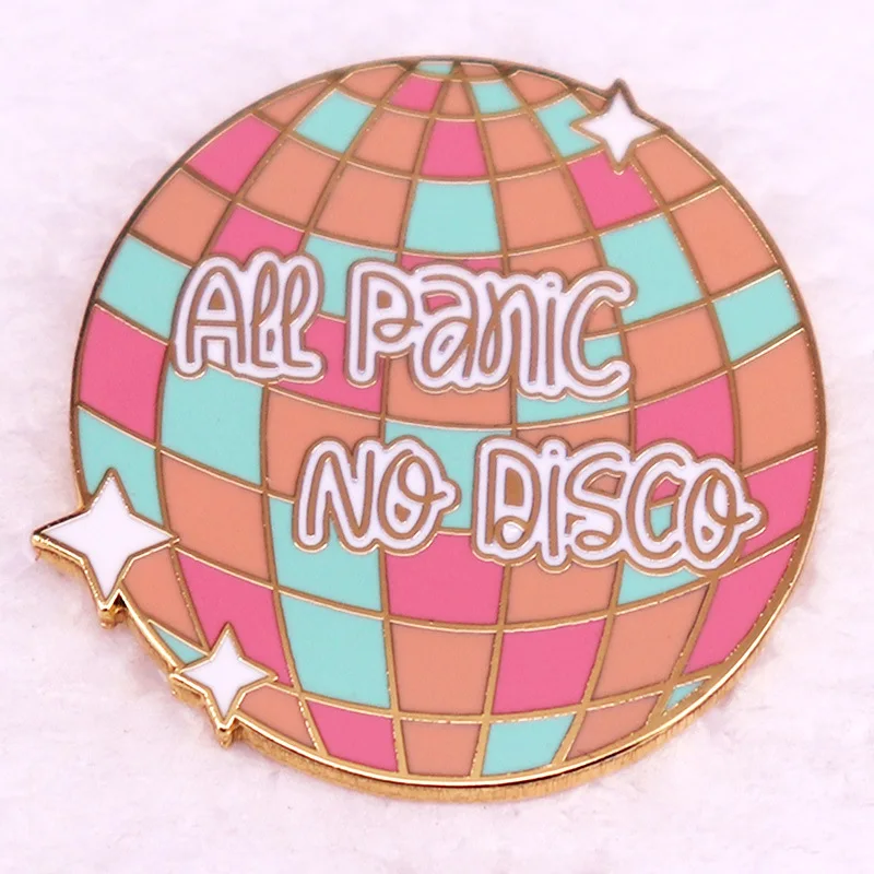 All Panic No Disco Enamel Pin Funny Anxiety Introvert Nervous Brooch Millenial Jewelry Gift for Her 90s