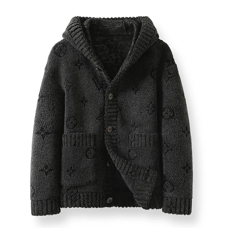 

2025 Winter Menswear Double-sided Ribbed Hooded Coat Thickened Wool Blazer with Fur Lining Jacket