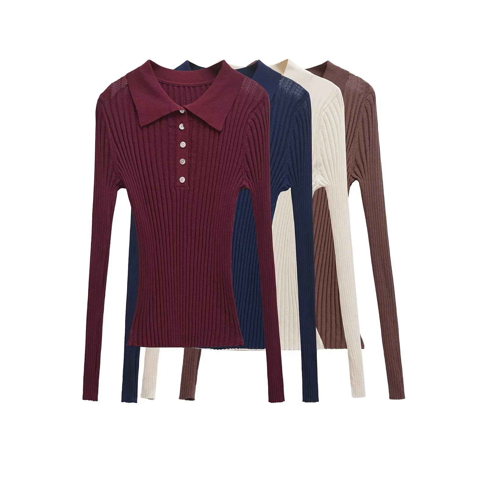 

Women's Retro Knitted T-Shirt Ribbed Knitted Pullover Top Fashionable and Elegant Long-Sleeved Slim Sweater