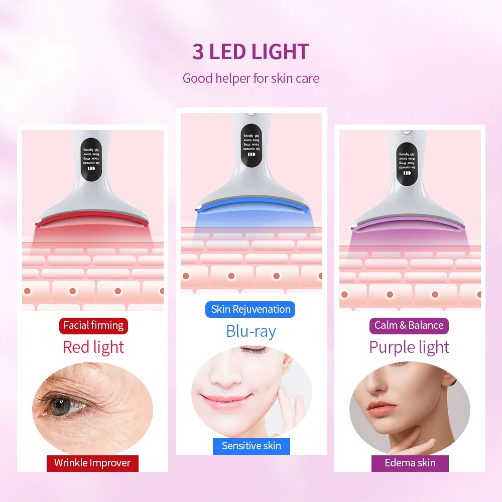 Heat EMS Face Neck Massager ION LED Photon Therapy Facial Lifting Beauty Devices Remove Double Chin Anti Wrinkle Skin Care Tools