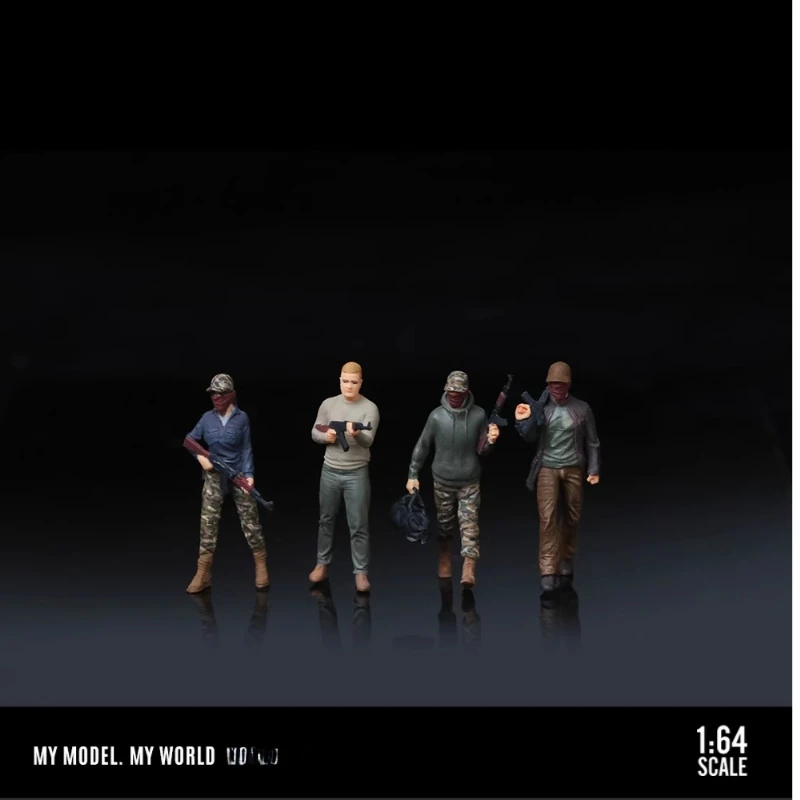 

New 1/64 Scale 4Pcs Resin Modern Armed Doll Set 4Soldiers Scene Accessory DIY Action Figure Display Collection Gifts Toys