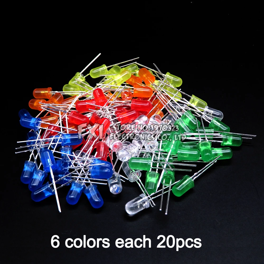 100PCS F5 LED Diode 5MM Assorted Kit White Green Red Blue Yellow Orange Pink Purple Warm White DIY kit Light Emitting Diode bxv