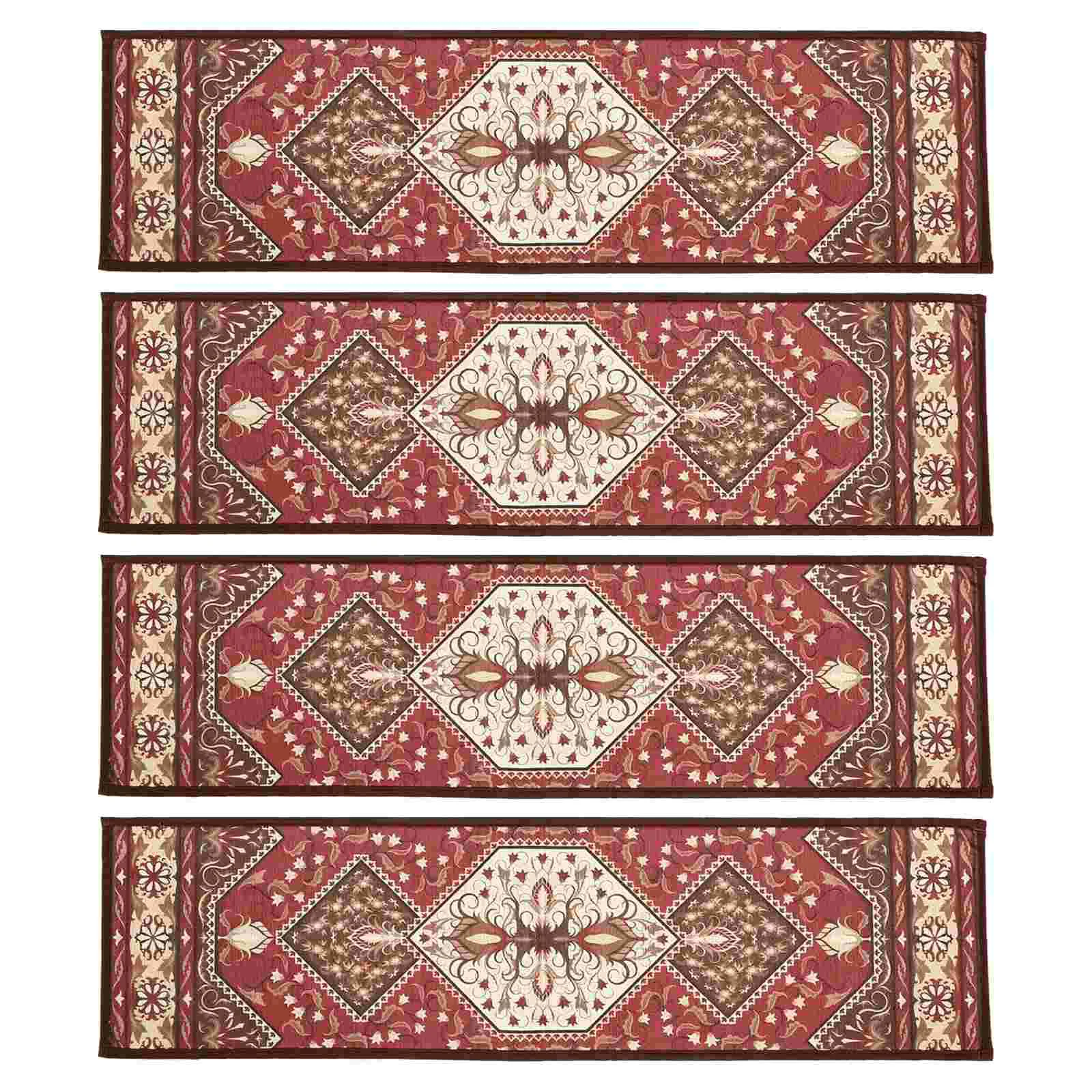 4 Pcs Stair Mat Treads Bohemian Rugs Wooden Household Step Pad Non-slip Polyester (Polyester) Safety for Kids Outdoor