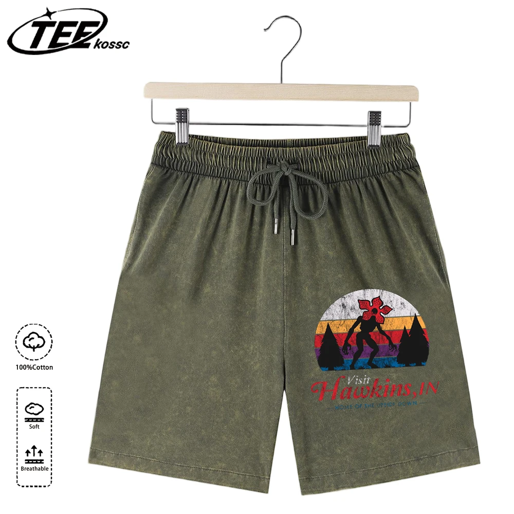 Visit Hawkins Pattern Male Summer All-Match Washed Loose Sportpants Thin Cotton Breathable Short Pants Cool Daily Fashion Shorts