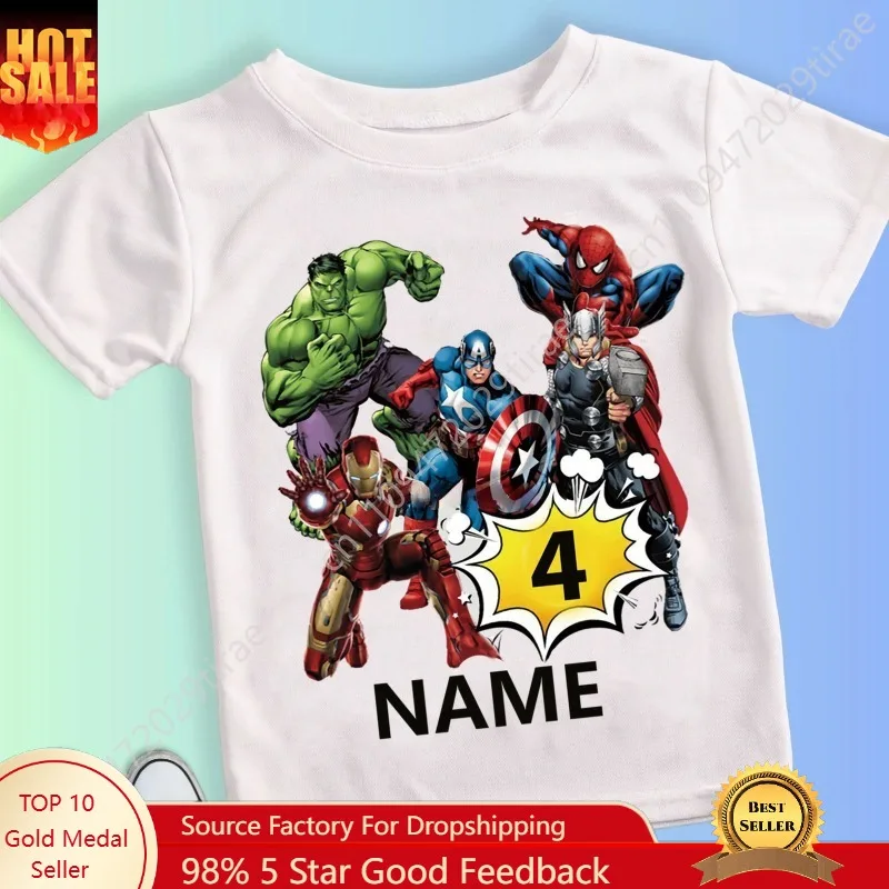 Marvel Marvel Personalised Birthday T-shirt Summer SuperHero Birthday Party Short Sleeve Parent Shirts Cosplay