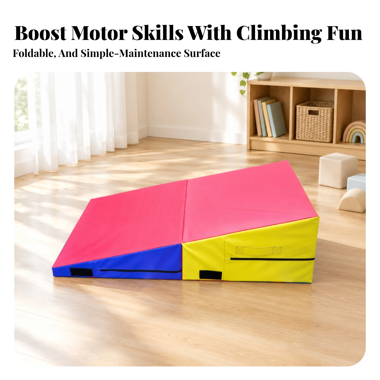 Incline Gymnastics Mat Foldable Cheese Wedge Mat Tumbling Wedge Cushioned Portable for Gymnasts, Home Playrooms