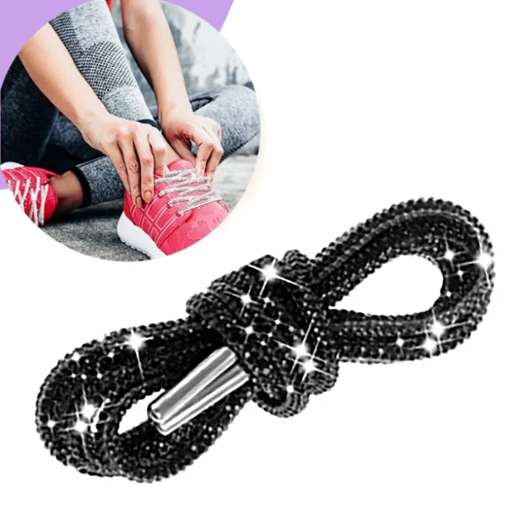 2pcs 4mm Diameter Rhinestone Shoelaces 120cm/47.2in Length Black Glitter Rope Laces Lightweight Crystal Shoe Laces Tennis Shoes