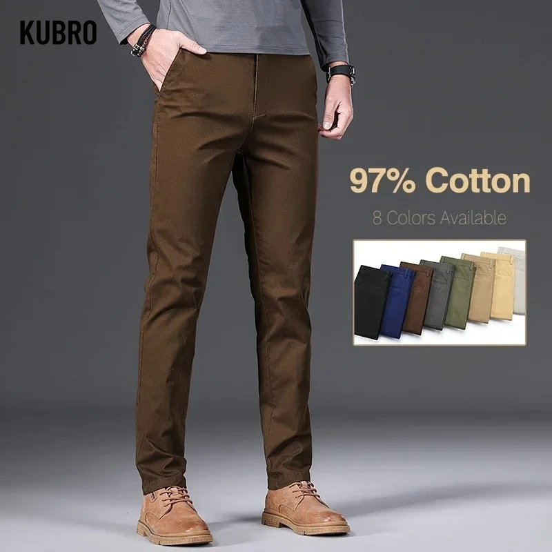 

97% Cotton Men's Casual Pants Fashion Comfortable Elastic Slim Straight Business Brand Trousers Men's Summer Pants Horse Golf