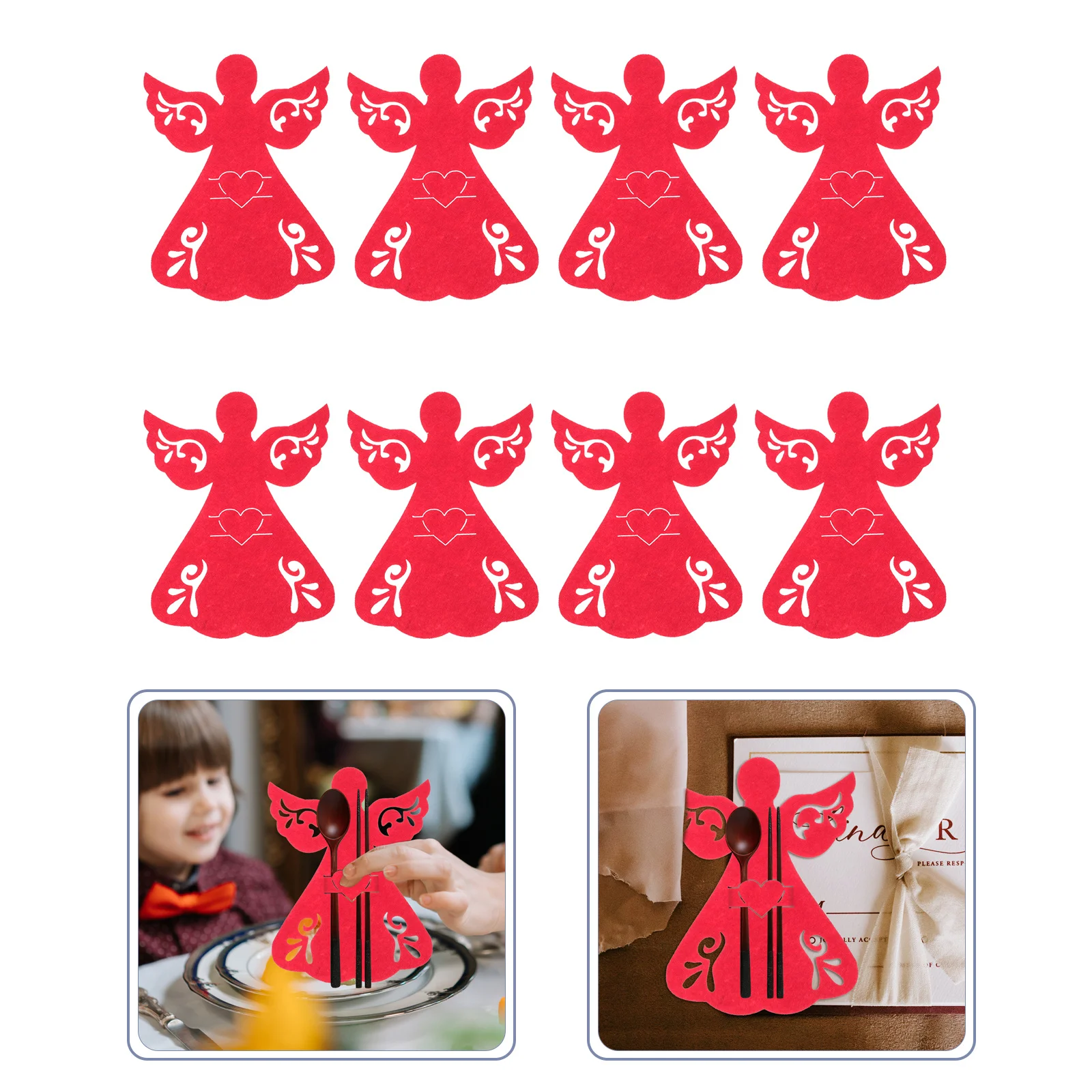 

8Pcs Xmas Angel Cutlery Bags Tableware Holders Festive Table Cover for Christmas Party Dining Table Decoration Practical