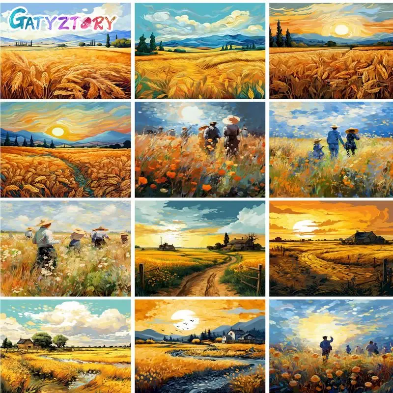 

GATYZTORY DIY Oil Painting By Numbers Wheat Field HandPainted Oil Painting Modern Scenery Drawing On Canvas Home Wall Decor