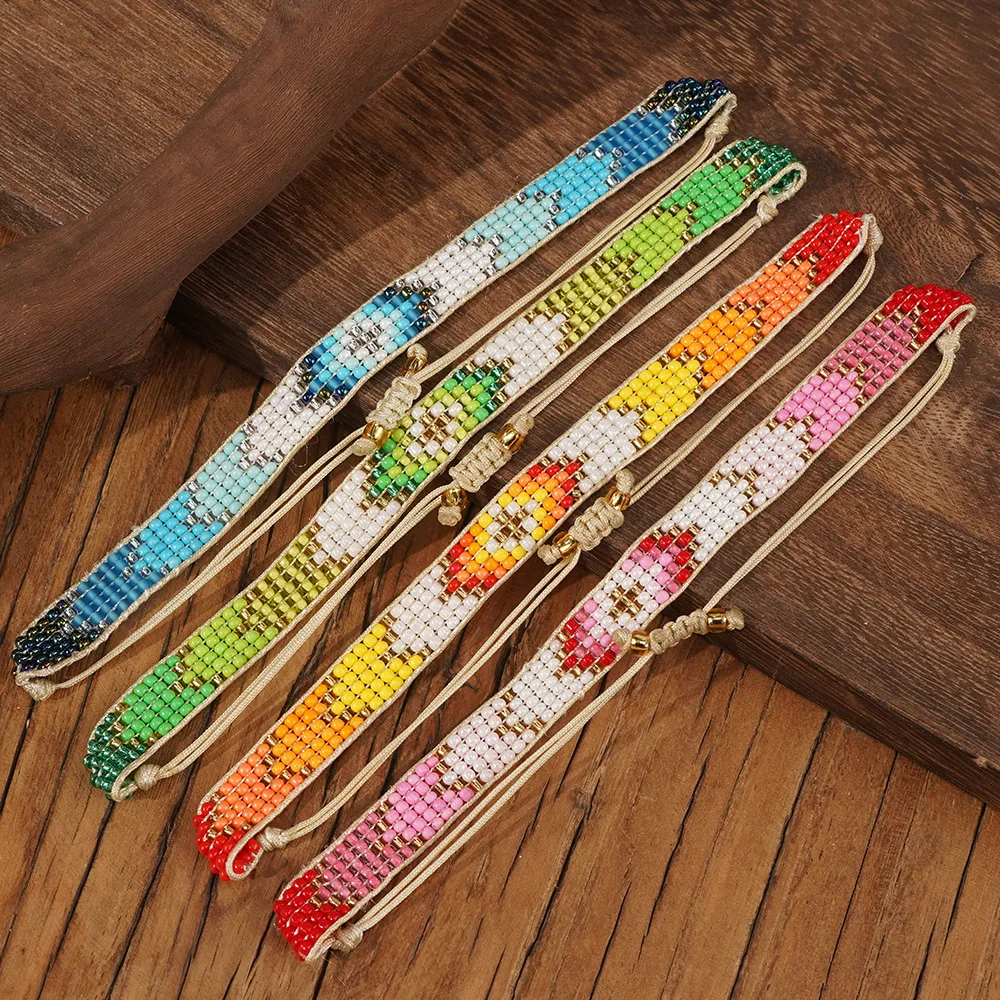 

ZGMXR Браслет из рисовых бусин Геометрия Градиент цвета Стрела Ручной работы Узор Оригинальный регулируемый модный браслет из бисера в богемном стиле