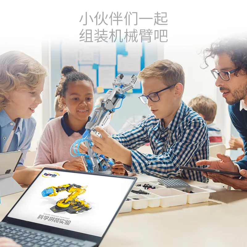 Set mainan lengan mekanik hidrolik, Kit Robot DIY untuk pendidikan sekolah dasar anak SD