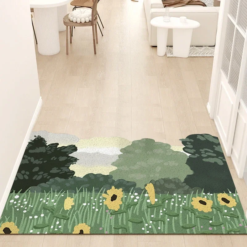 Green Nature Village Outdoor Entrance Doormat Cuttable Non-Slip Dirt Resistant Water Absorbent Quick-Dry Wire Loop Carpet