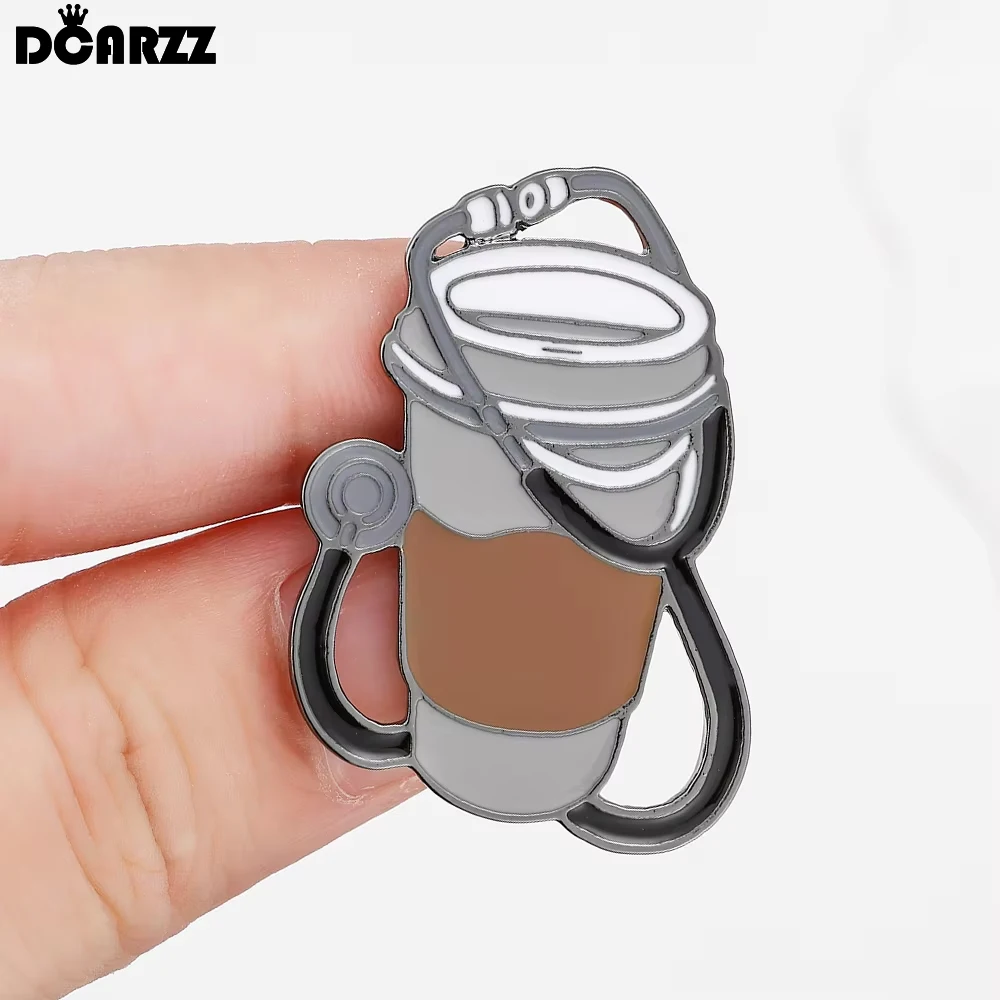 DCARZZ Coffee and Stethoscope Enamel Brooch Medical Jewelry Backpack Lapel Pin Badge for Working Doctor Nurse