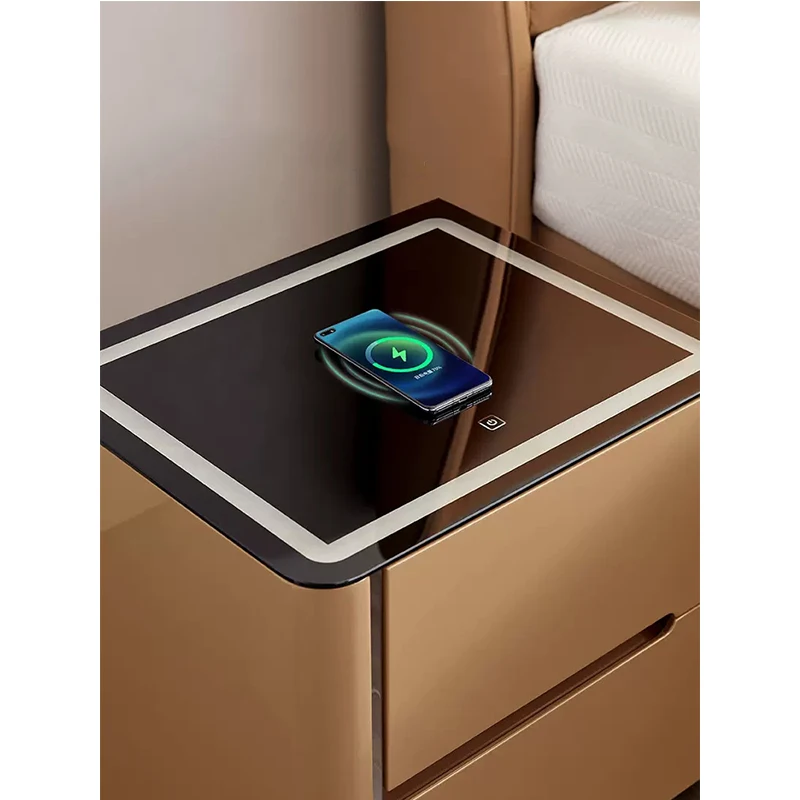 Small Household Multi-function Intelligent Bedside Table Rechargeable Storage Bedroom Modern Simple Glass