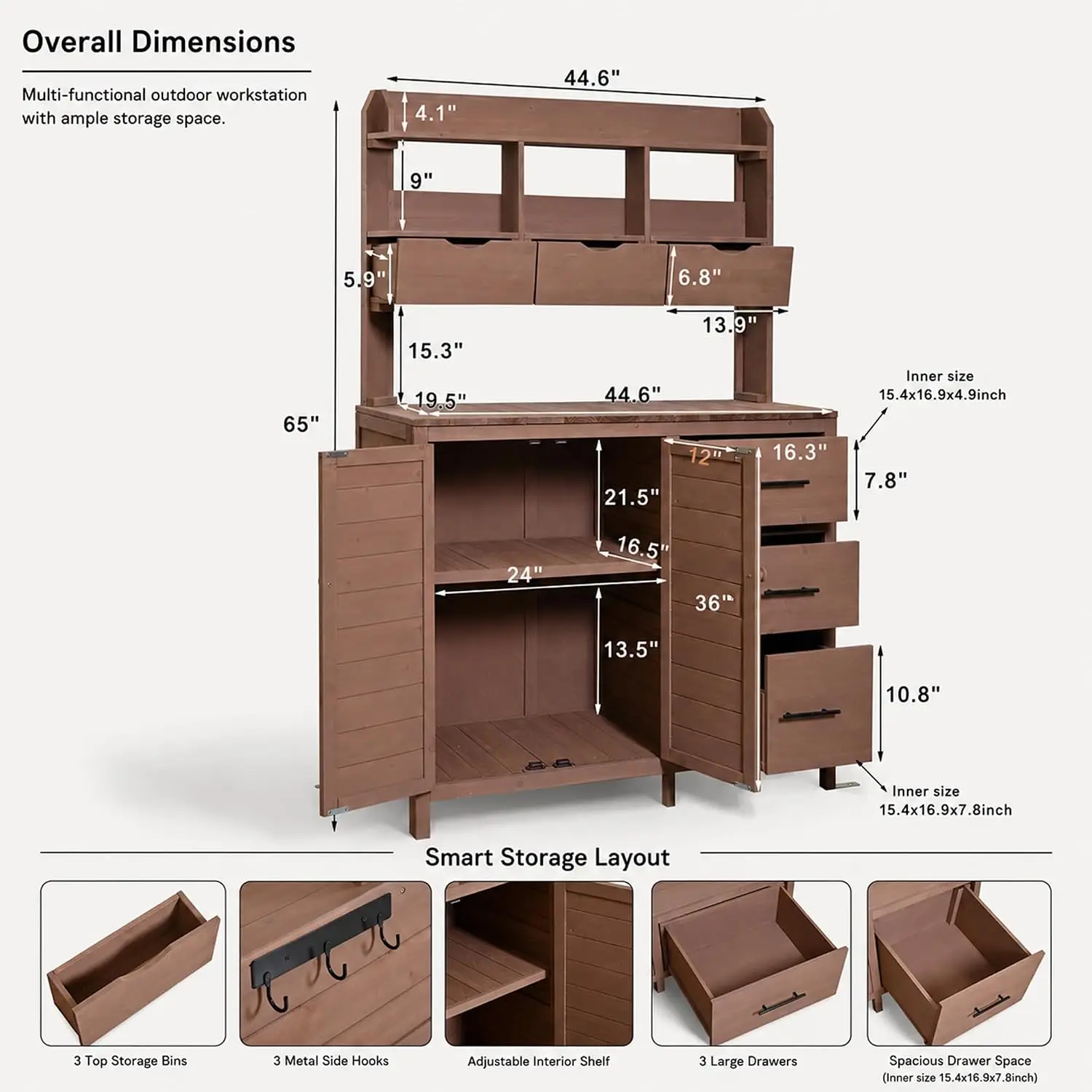 Solid Fir Wood Garden Potting Workstation for Patio, Customized